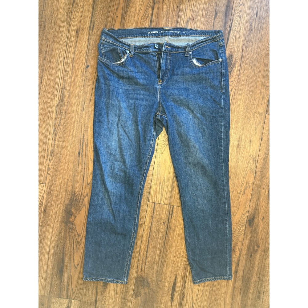 Old Navy Boyfriend Straight Jeans Womens 12 Medium Wash Denim Blue Stretch
